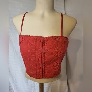 NEW-DRA Red Embroidered Crop Top, Size Medium